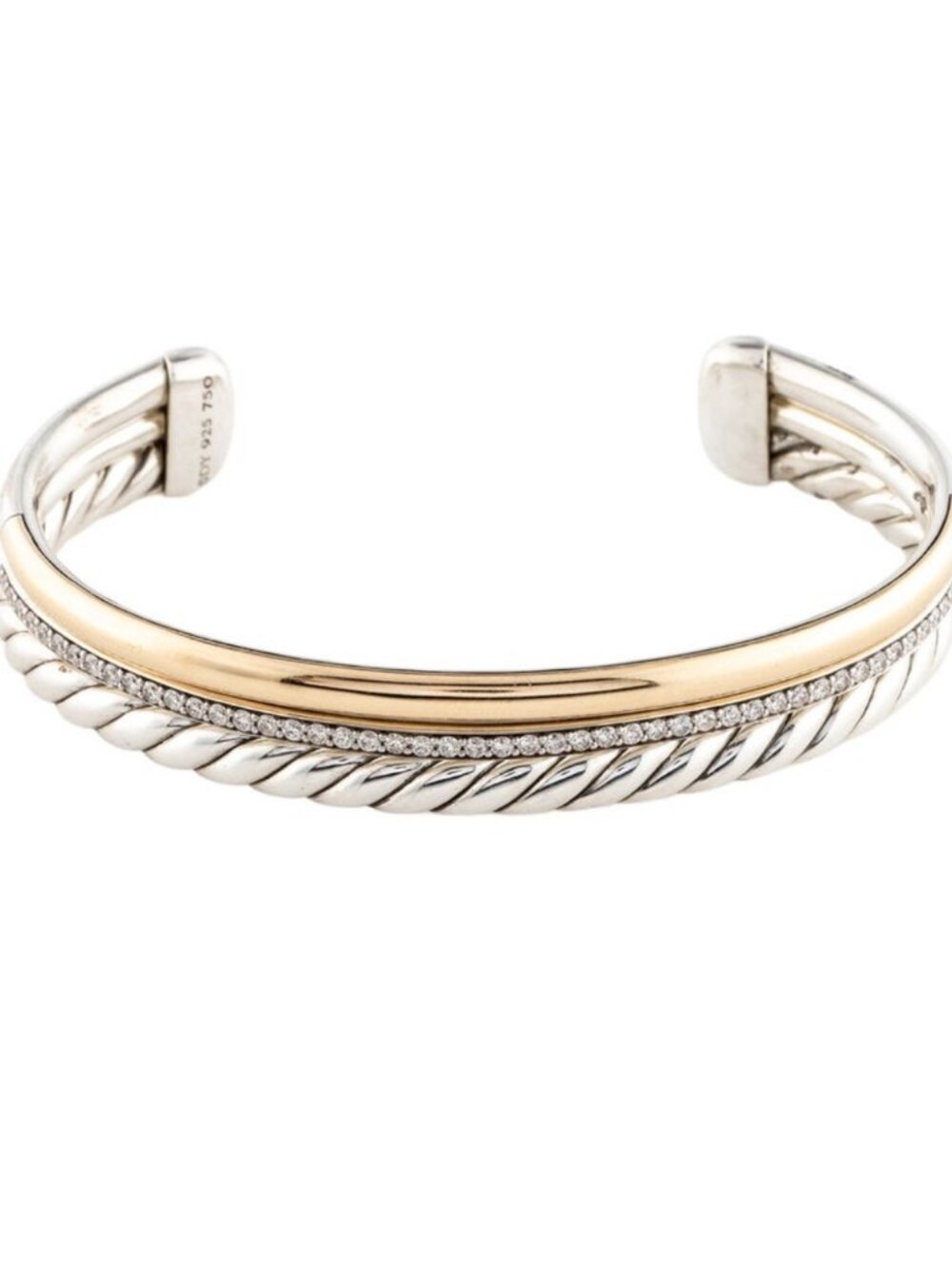 DAVID YURMAN DIAMOND 0.69CTW TWO-TONE DY MERCER © THREE ROW CUFF BRACELET